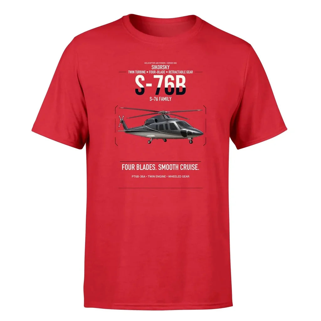 Sikorsky S-76B design on red t-shirt, single-side print