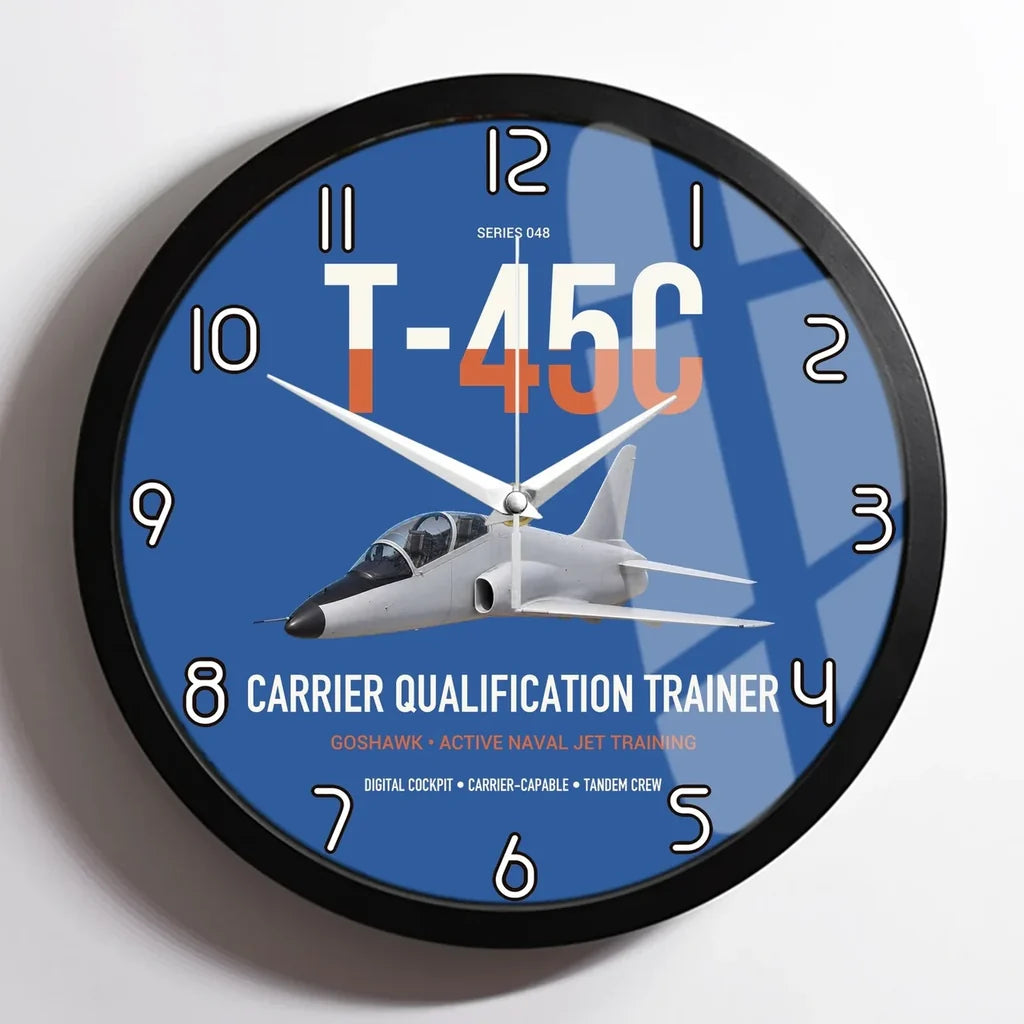 T-45C Goshawk design on blue framed wall clock