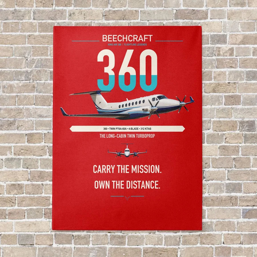 Beechcraft King Air 360 vertical canvas print - no frame - red background