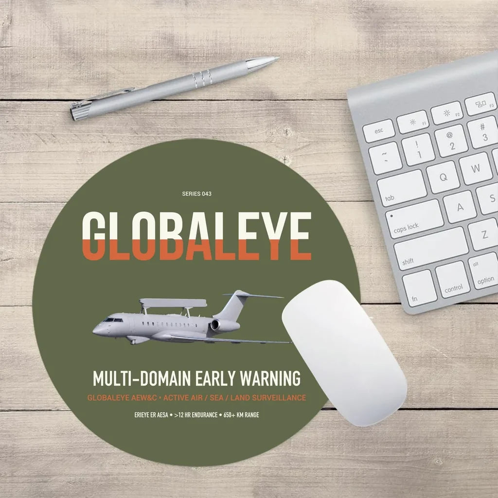 Saab GlobalEye design on green army round mouse pad