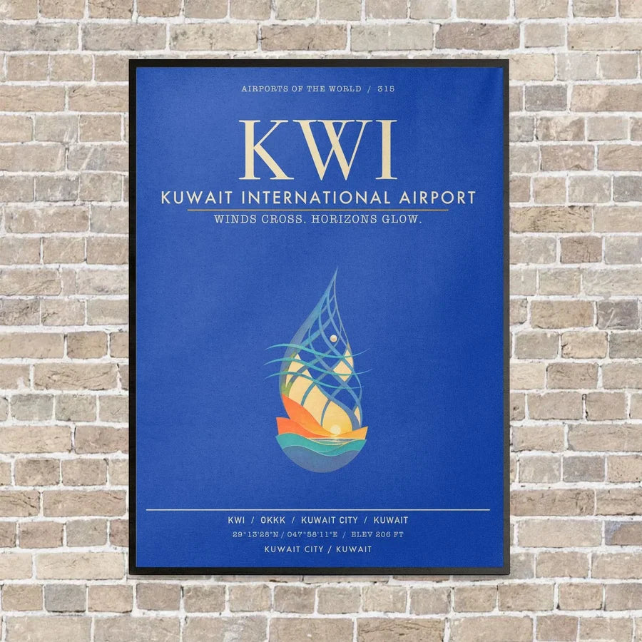 Kuwait International Airport KWI - Canvas Framed - Blue