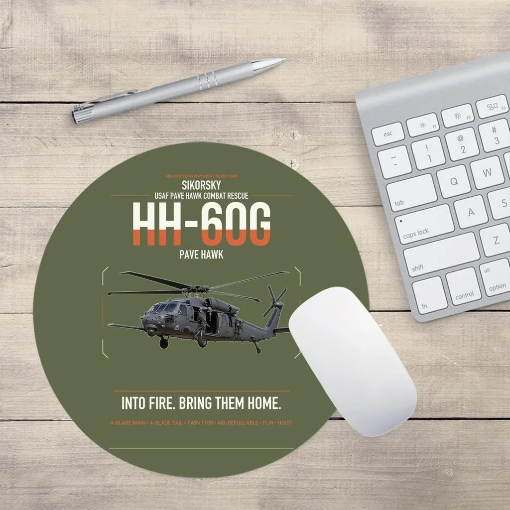 Sikorsky HH-60G Pave Hawk design on green army round mouse pad