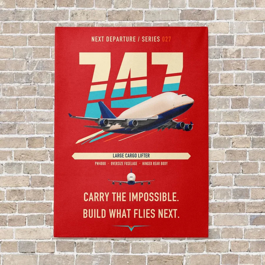 Boeing 747-400 Dreamlifter vertical canvas print - no frame - red background