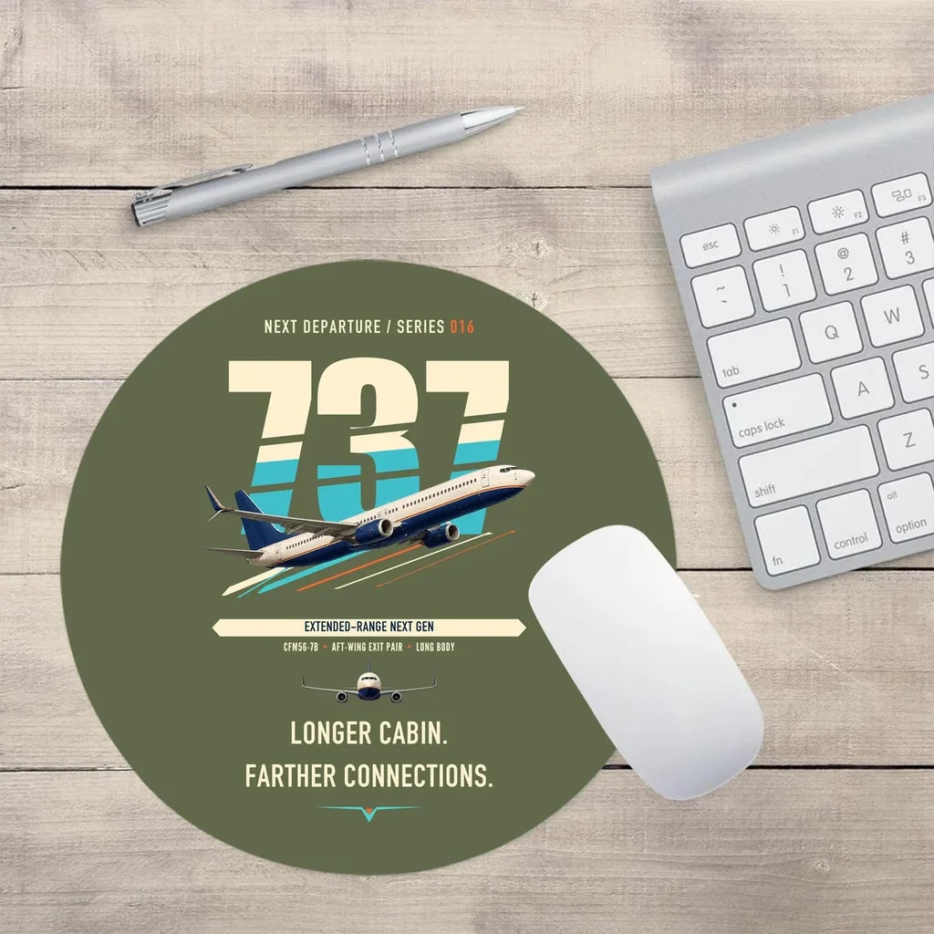 Boeing 737-900ER design on green army round mouse pad