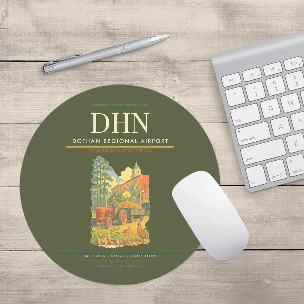 Dothan Regional Airport (DHN) design on green army round mouse pad