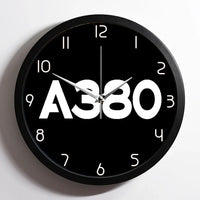 Thumbnail for Airbus A380 Flat Text aviation design on premium wood and metal wall clock.