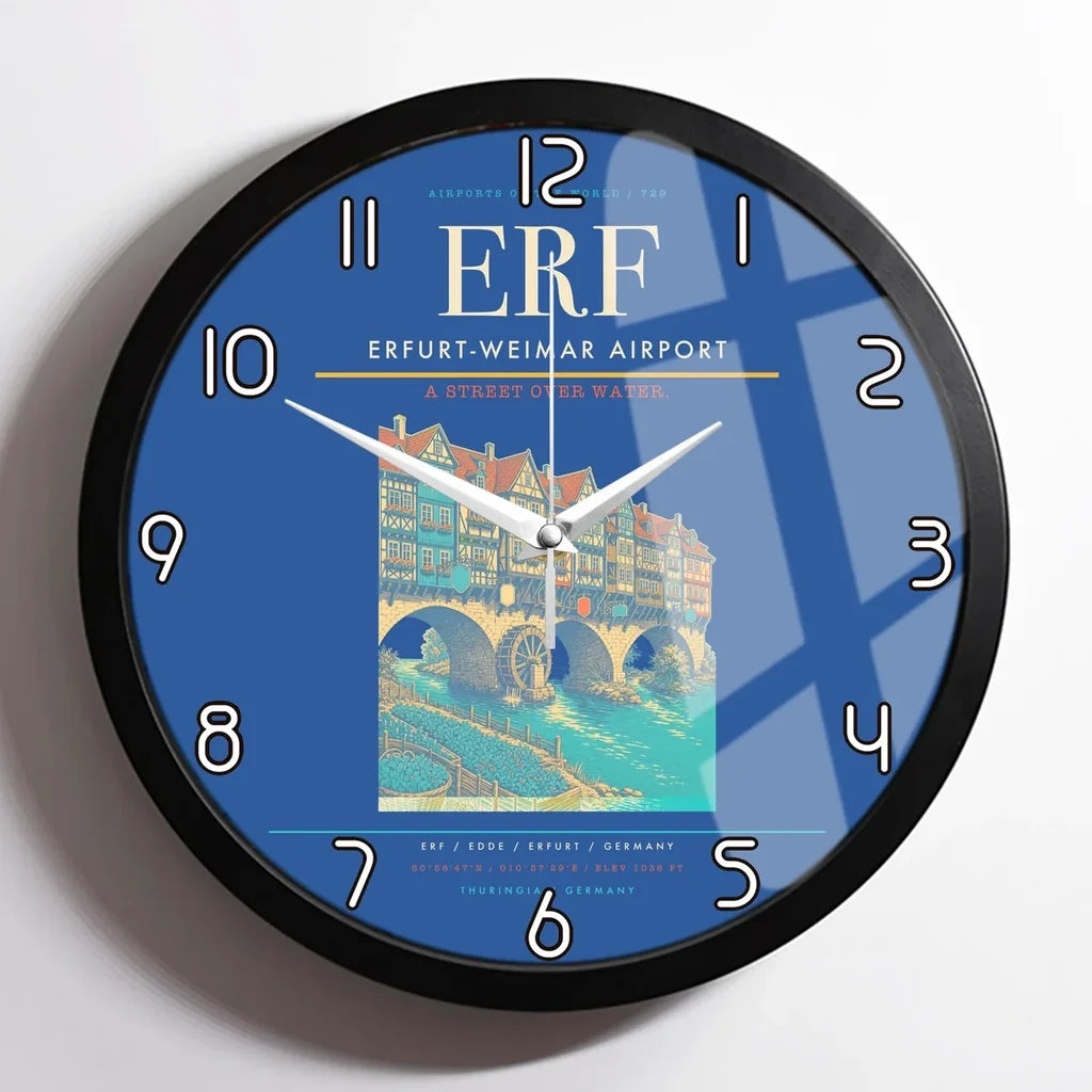 Erfurt-Weimar Airport (ERF) design on blue framed wall clock