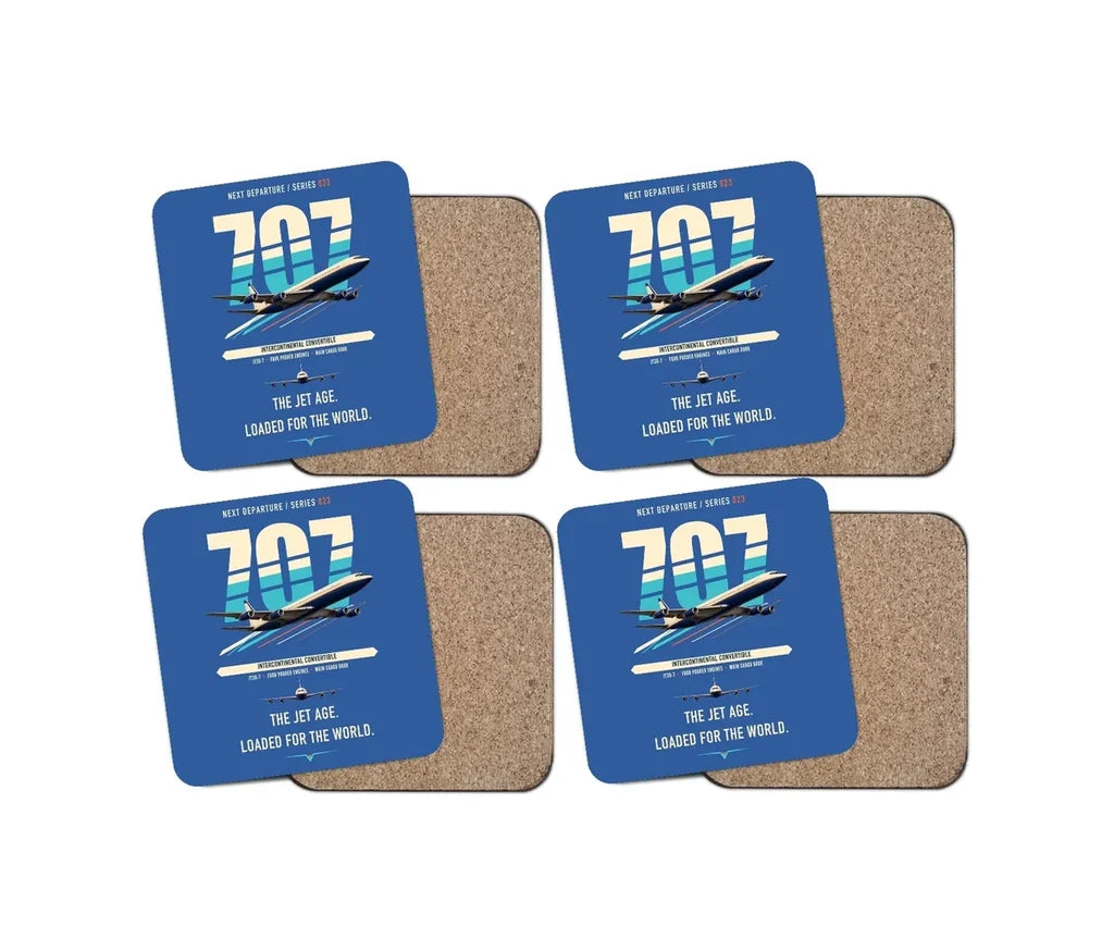 Boeing 707-320C design on blue 4 pieces set coaster