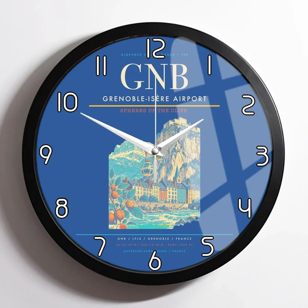 Grenoble-Isère Airport (GNB) design on blue framed wall clock