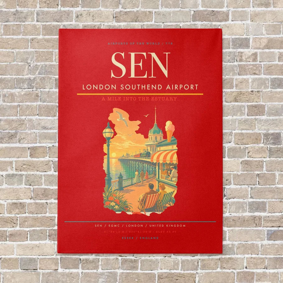 London Southend Airport SEN vertical canvas print - no frame - red background