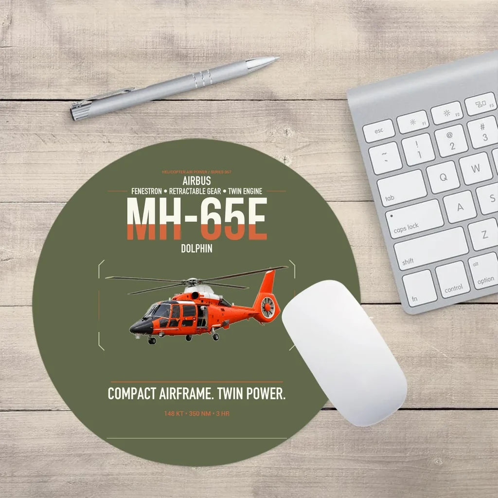 Airbus MH-65E Dolphin design on green army round mouse pad