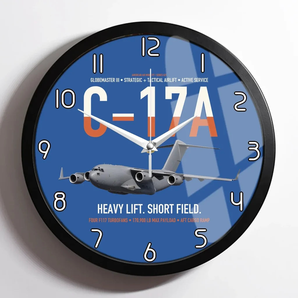 C-17A Globemaster III design on blue framed wall clock