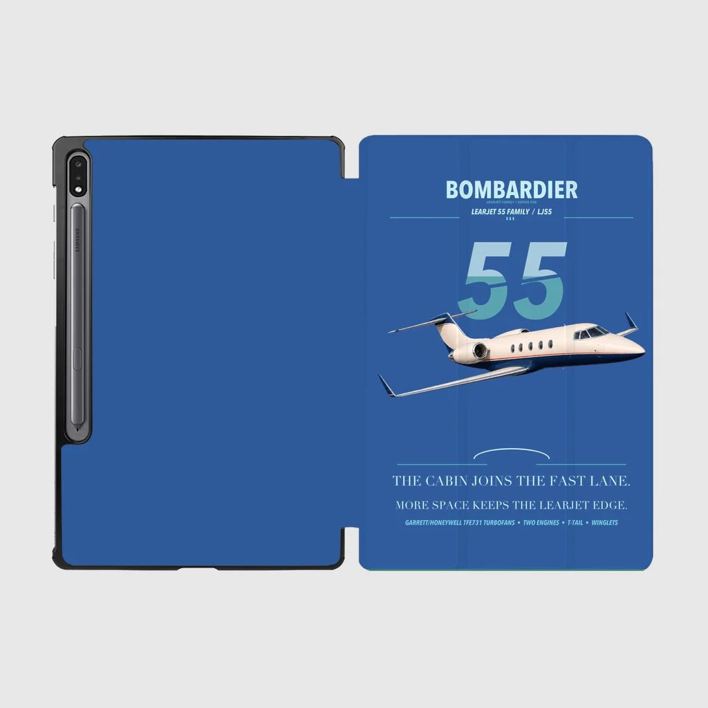 Bombardier Learjet 55 design on blue samsung tablet tablet case