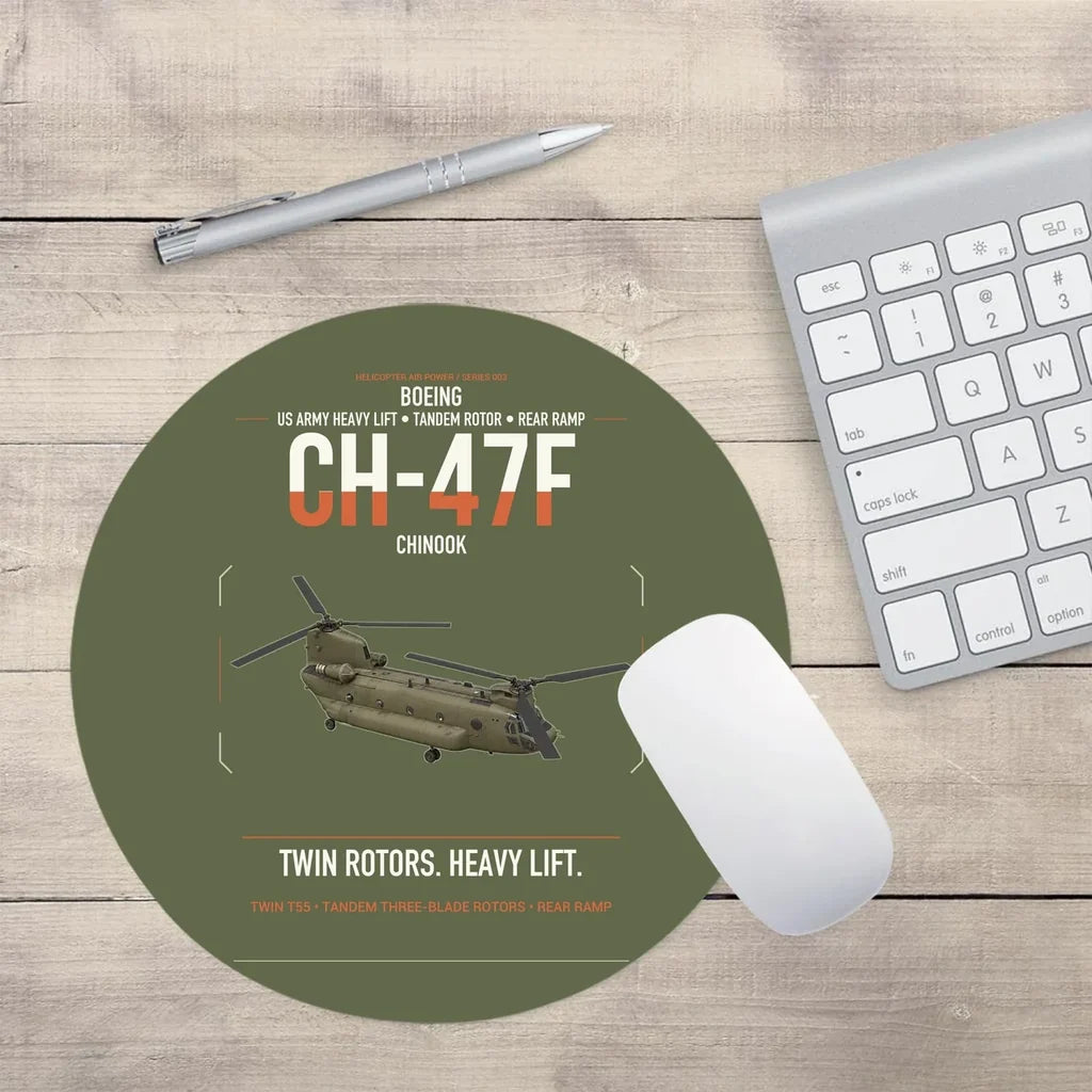 Boeing CH-47F Chinook design on green army round mouse pad