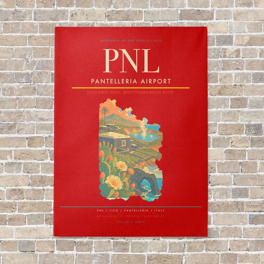 Pantelleria Airport PNL vertical canvas print - no frame - red background