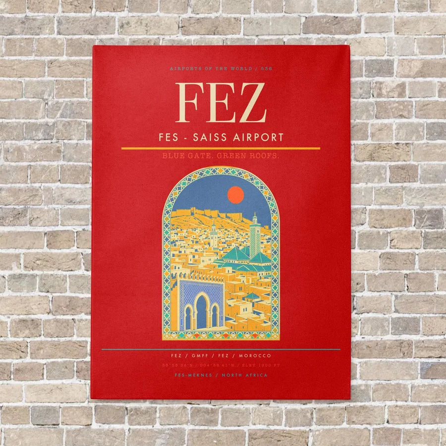 Fes - Saiss Airport FEZ vertical canvas print - no frame - red background