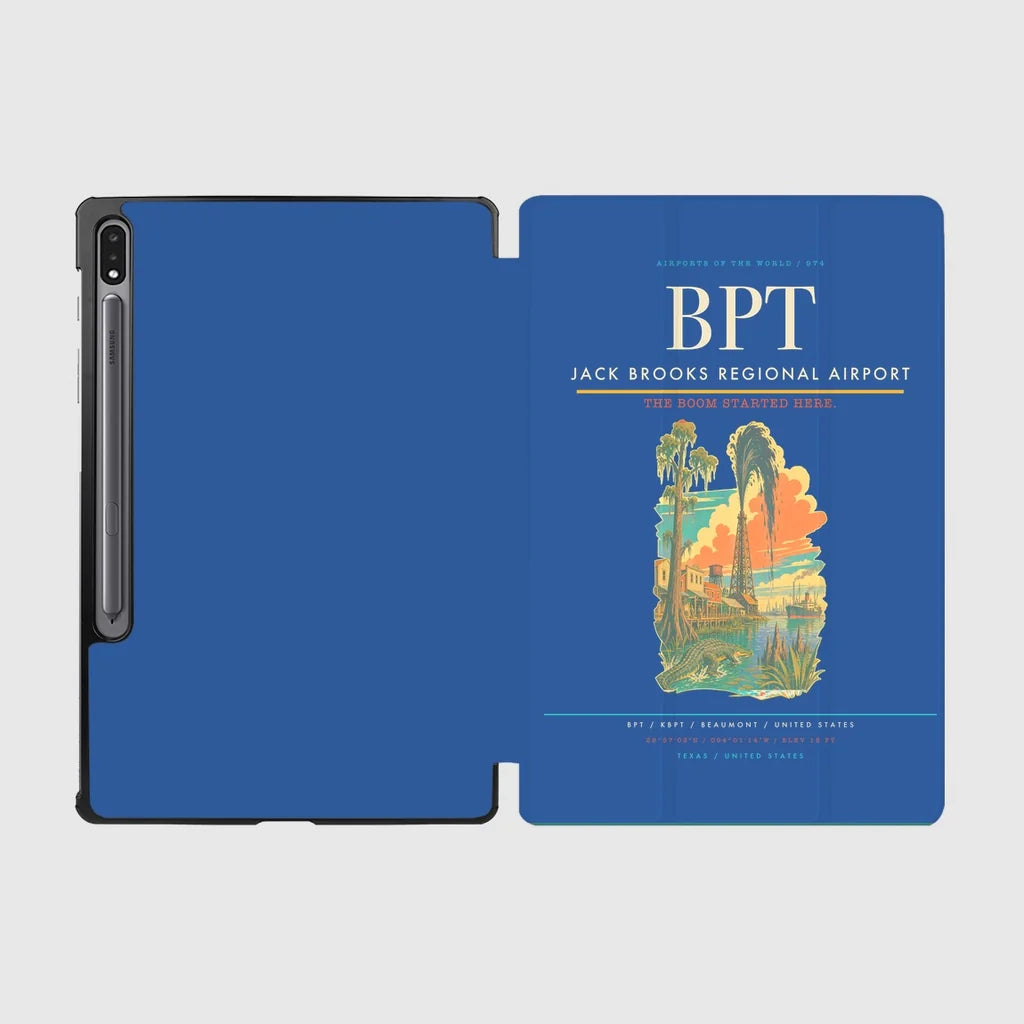 Jack Brooks Regional Airport (BPT) design on blue samsung tablet tablet case