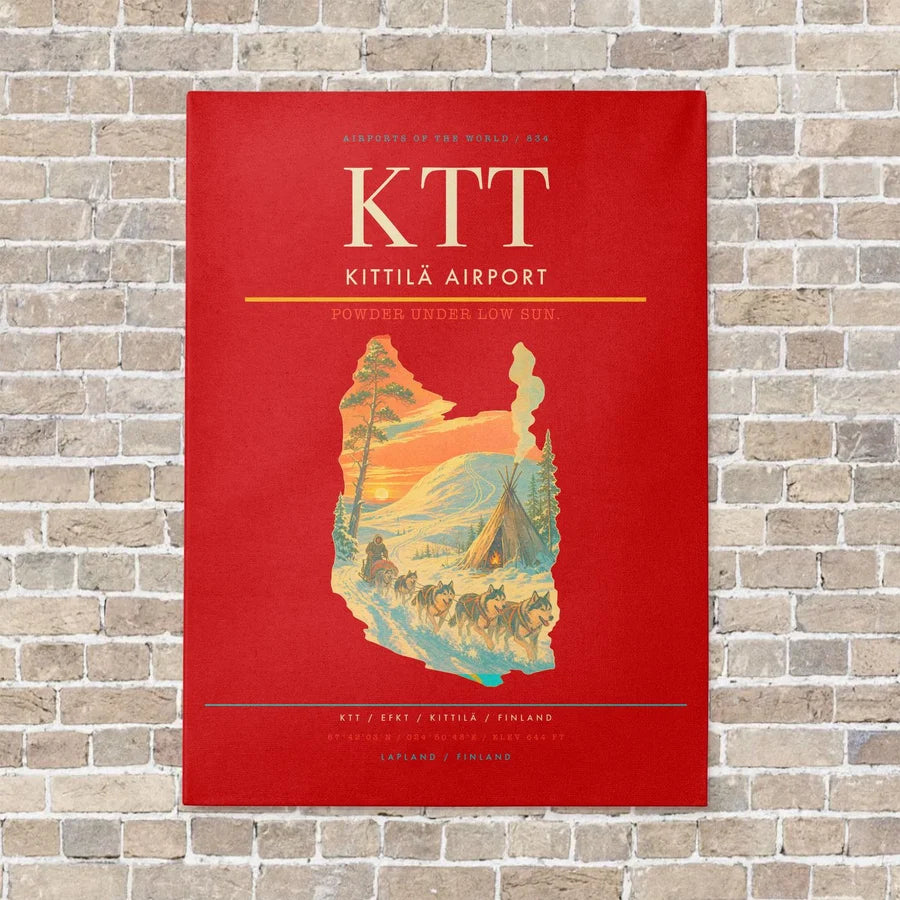 Kittilä Airport KTT vertical canvas print - no frame - red background