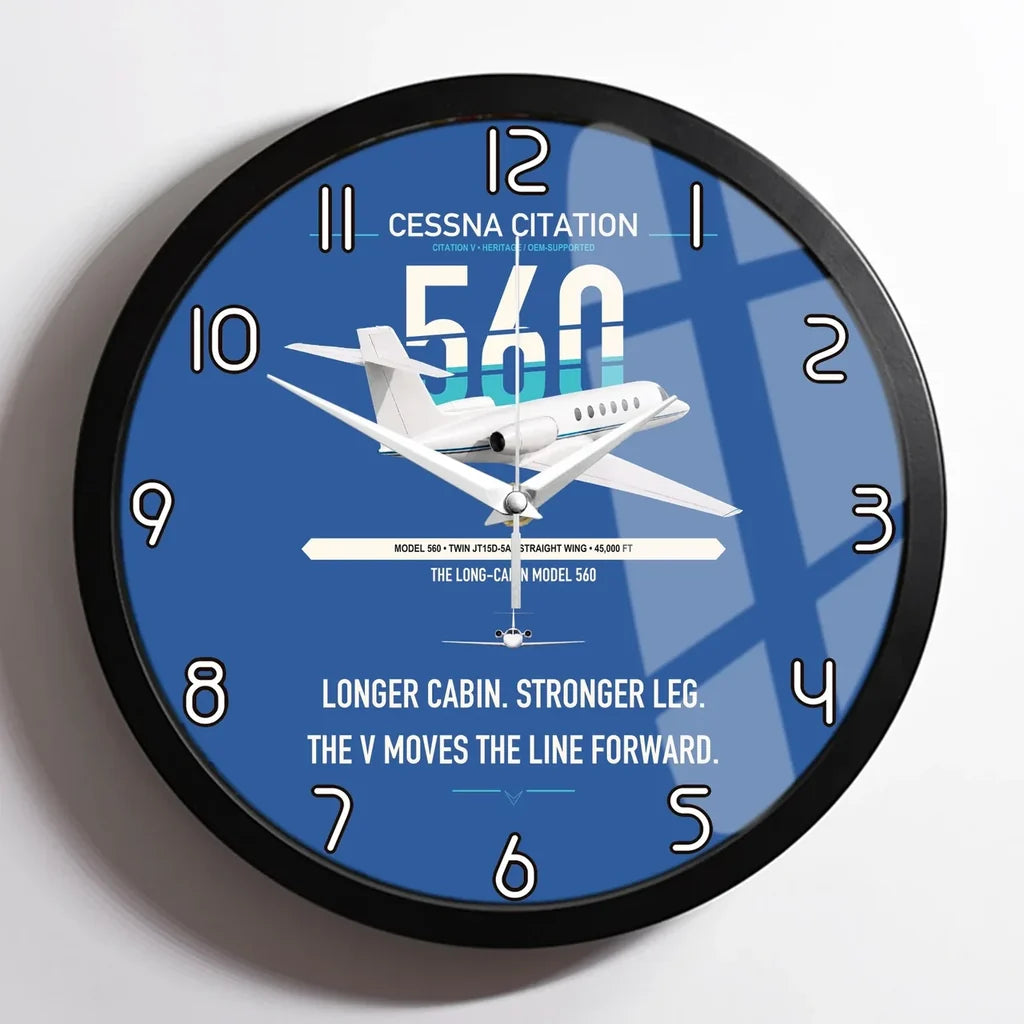 Cessna Citation 560 - Citation V design on blue framed wall clock