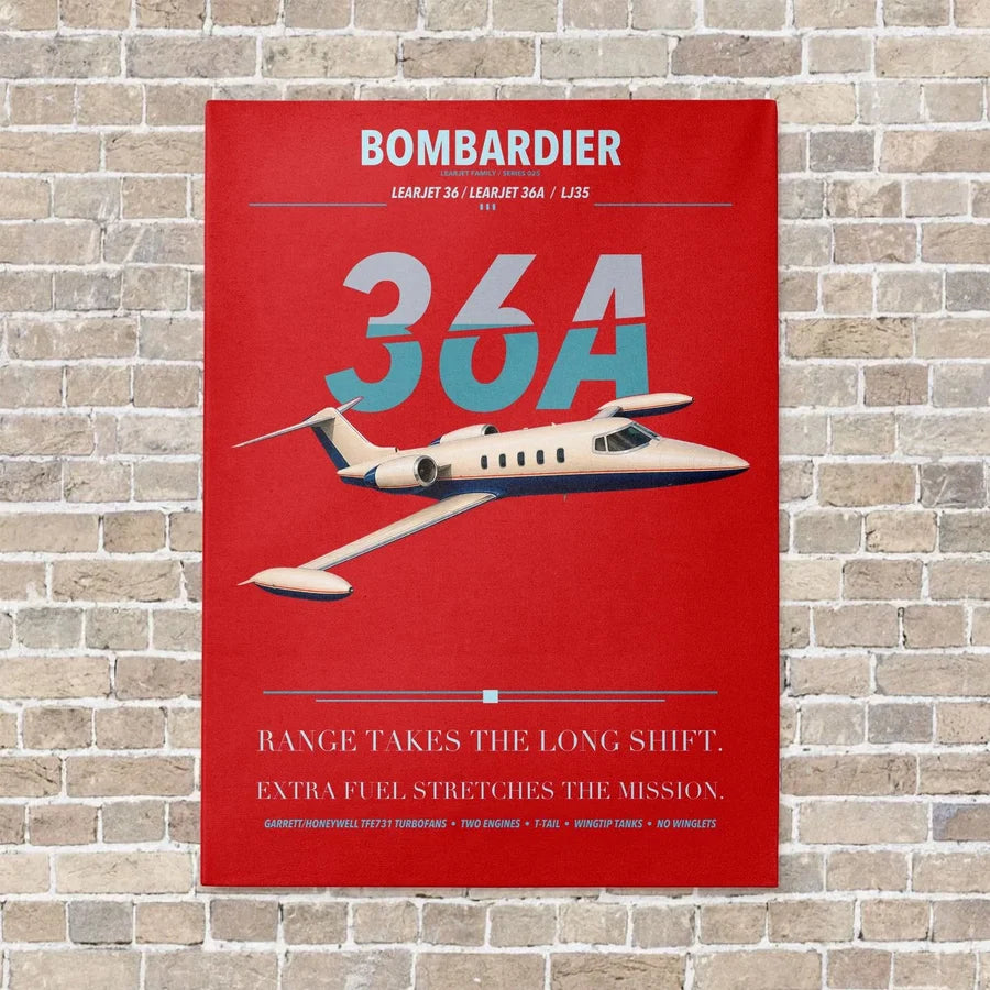 Bombardier Learjet 36A vertical canvas print - no frame - red background
