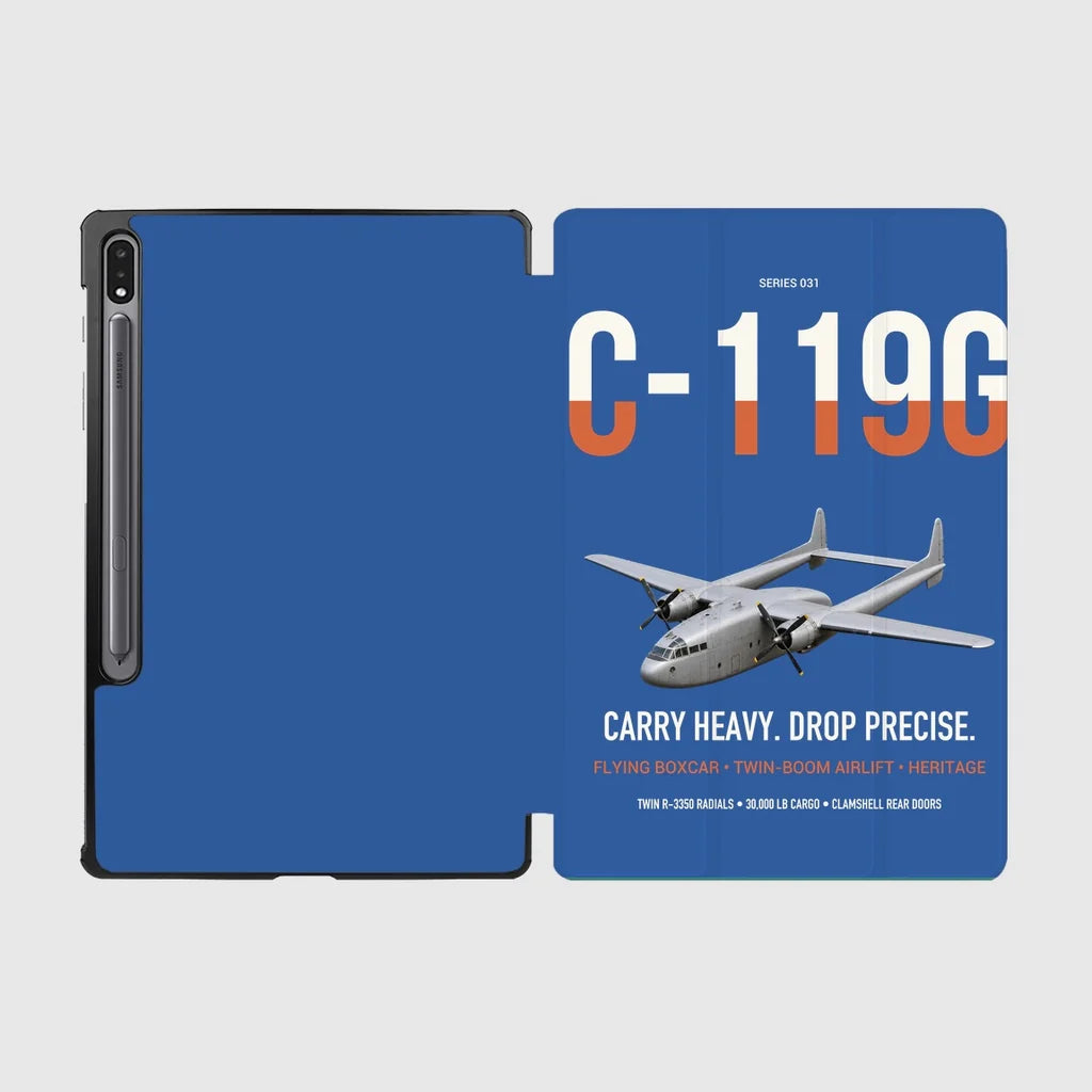 C-119G Flying Boxcar design on blue samsung tablet tablet case
