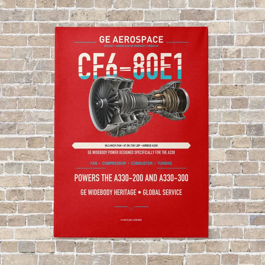 CF6-80E1 vertical canvas print - no frame - red background
