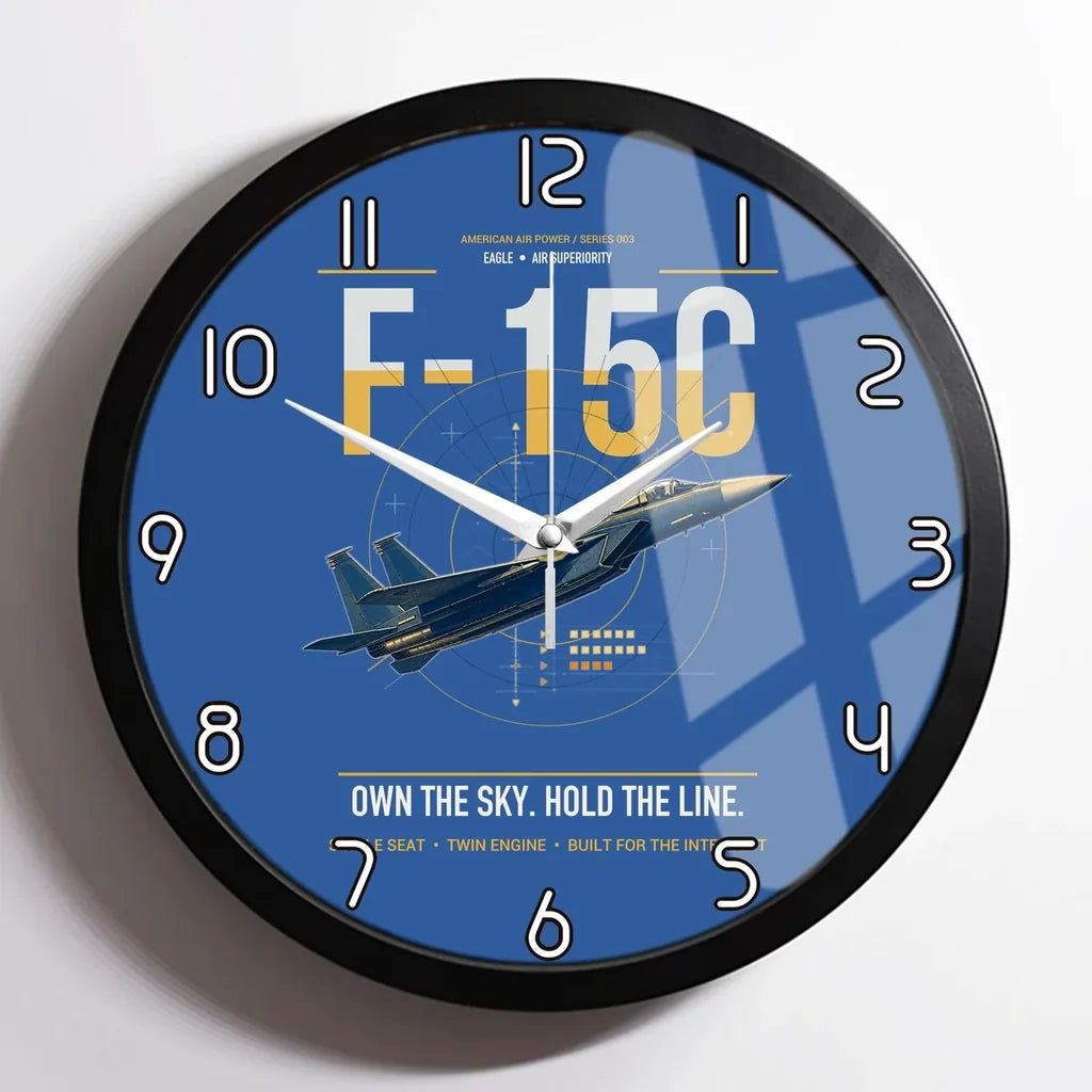 F-15C Eagle design on blue framed wall clock