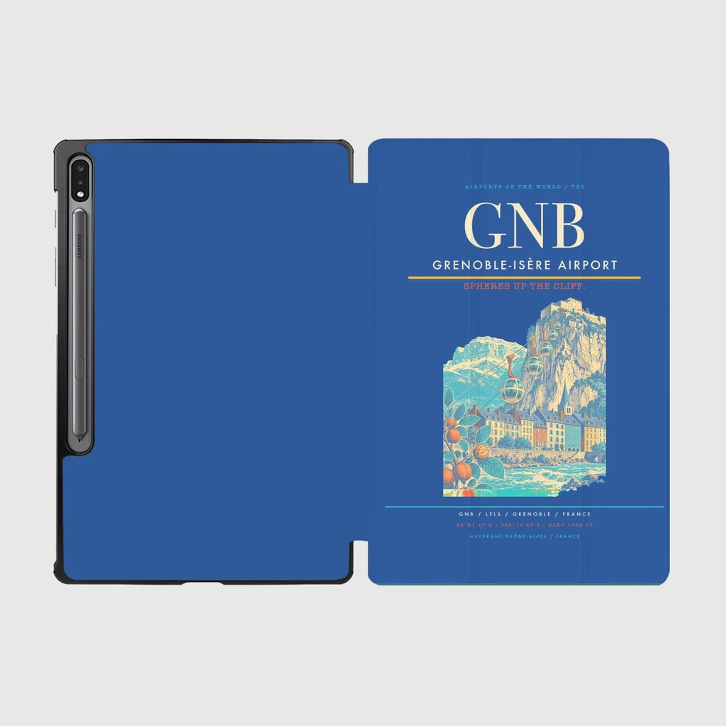 Grenoble-Isère Airport (GNB) design on blue samsung tablet tablet case