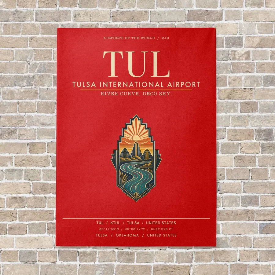 Tulsa International Airport TUL vertical canvas print - no frame - red background