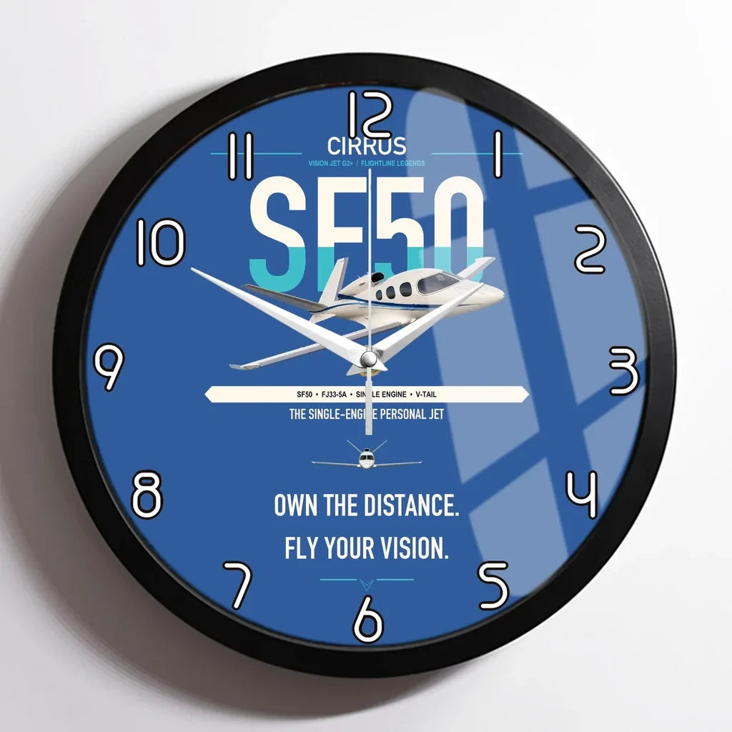 Cirrus Vision Jet G2+ design on blue framed wall clock