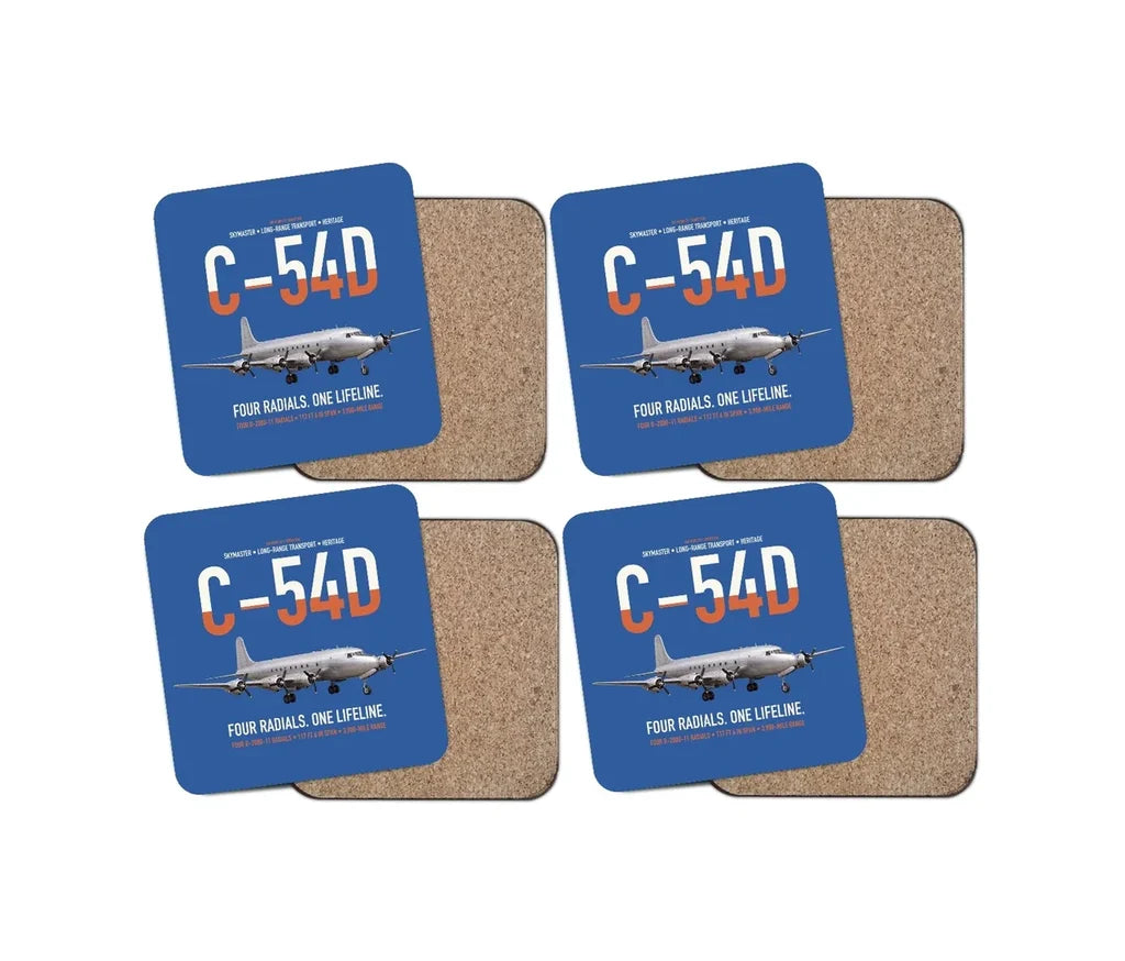 C-54D Skymaster design on blue 4 pieces set coaster