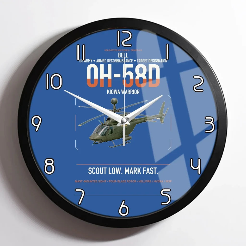Bell OH-58D Kiowa Warrior design on blue framed wall clock