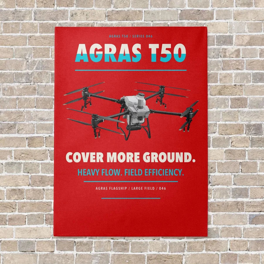 DJI Agras T50 vertical canvas print - no frame - red background