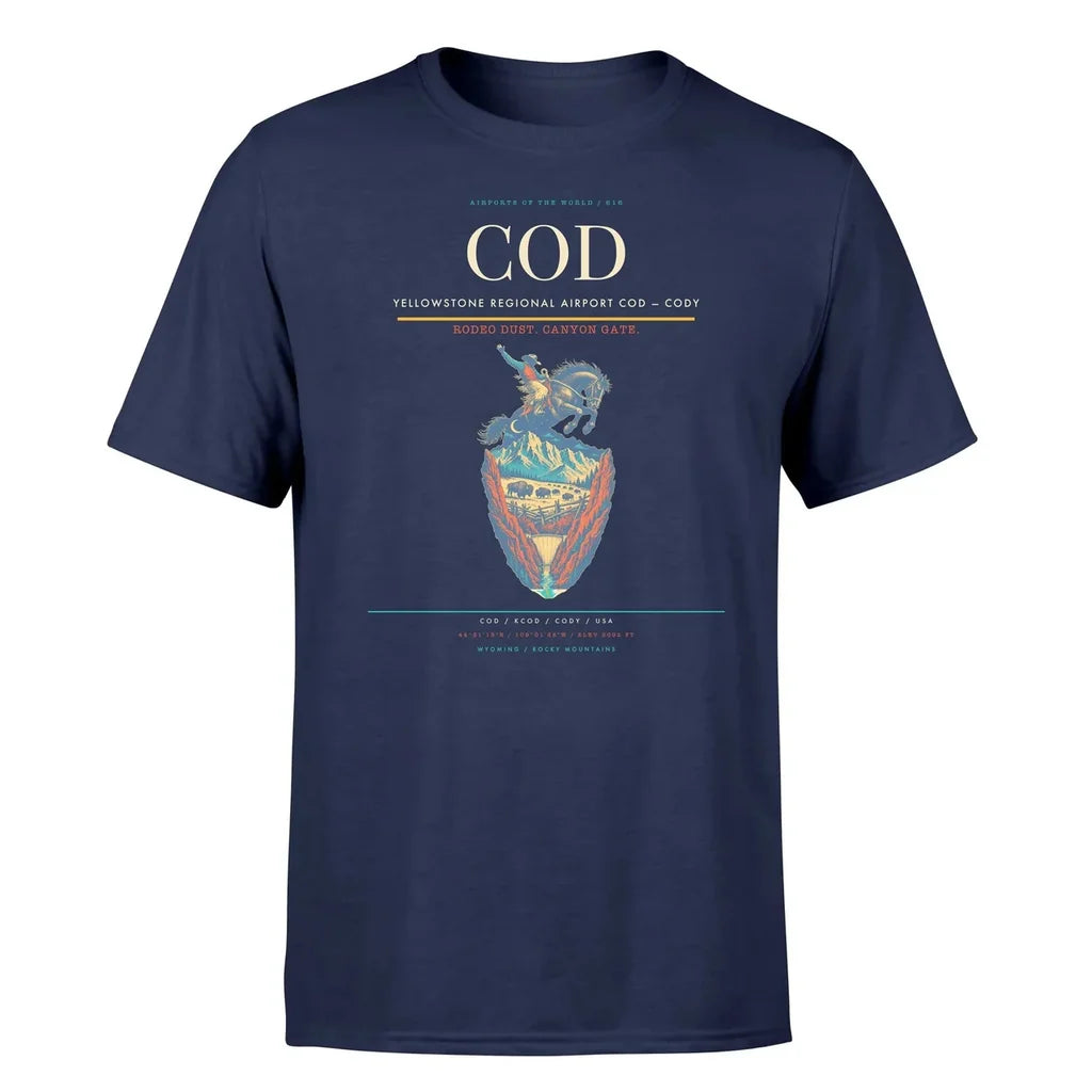 Yellowstone Regional Airport (COD) T-Shirt single-side front print in Navy Blue | yellowstone-regional-airport-cod-double-side-t-shirt
