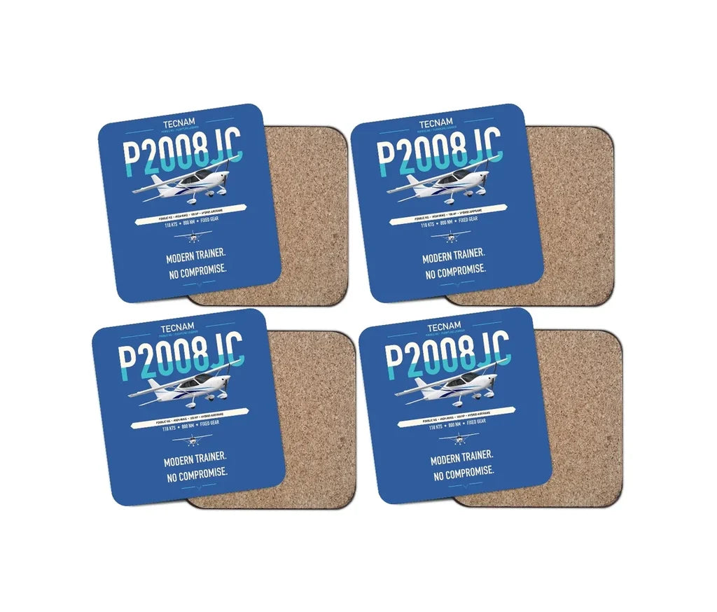 Tecnam P2008JC NG design on blue 4 pieces set coaster