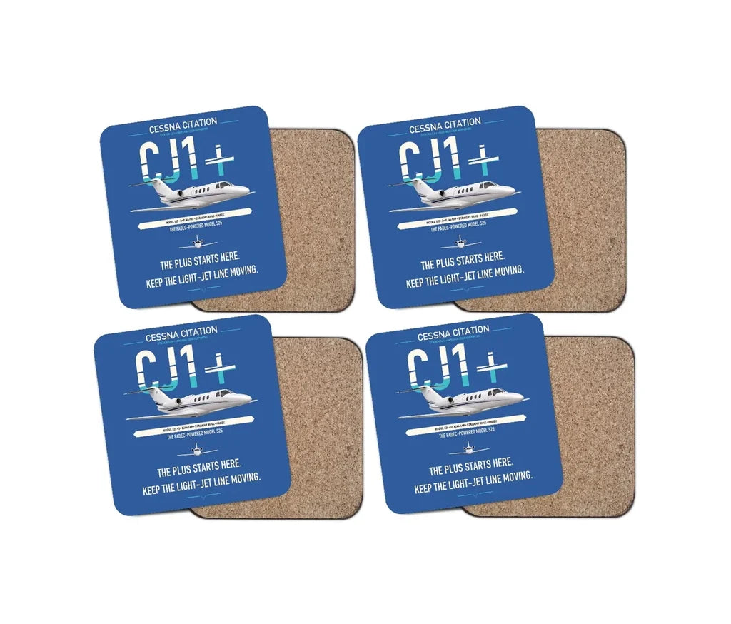 Cessna Citation CJ1+ design on blue 4 pieces set coaster