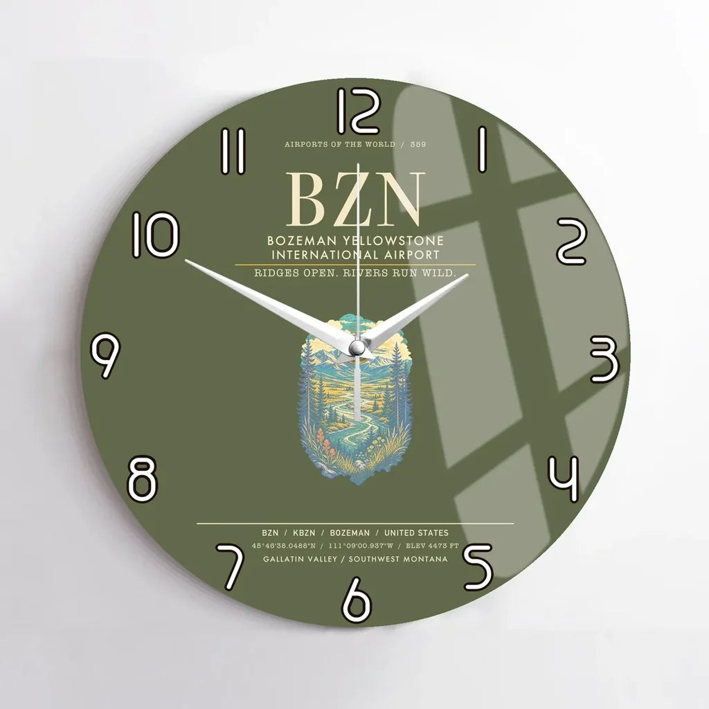 Bozeman Yellowstone International Airport BZN Wall-Clock No-Frame - Green Army