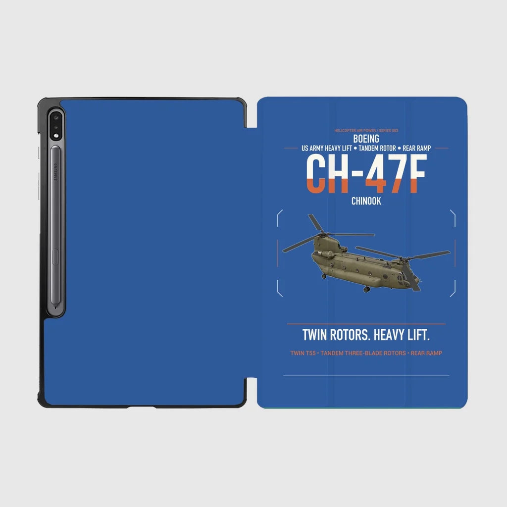 Boeing CH-47F Chinook design on blue samsung tablet tablet case