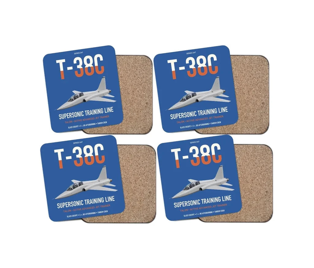 T-38C Talon design on blue 4 pieces set coaster