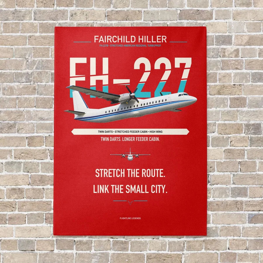 Fairchild Hiller FH-227B vertical canvas print - no frame - red background