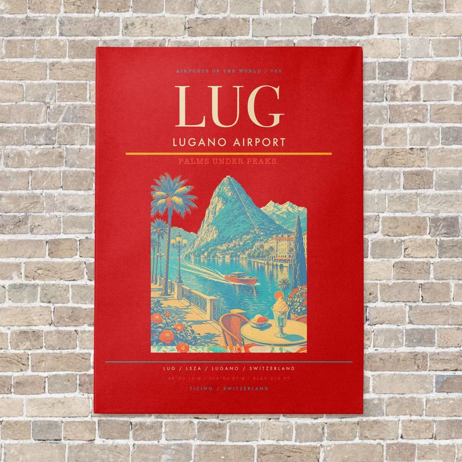 Lugano Airport LUG vertical canvas print - no frame - red background