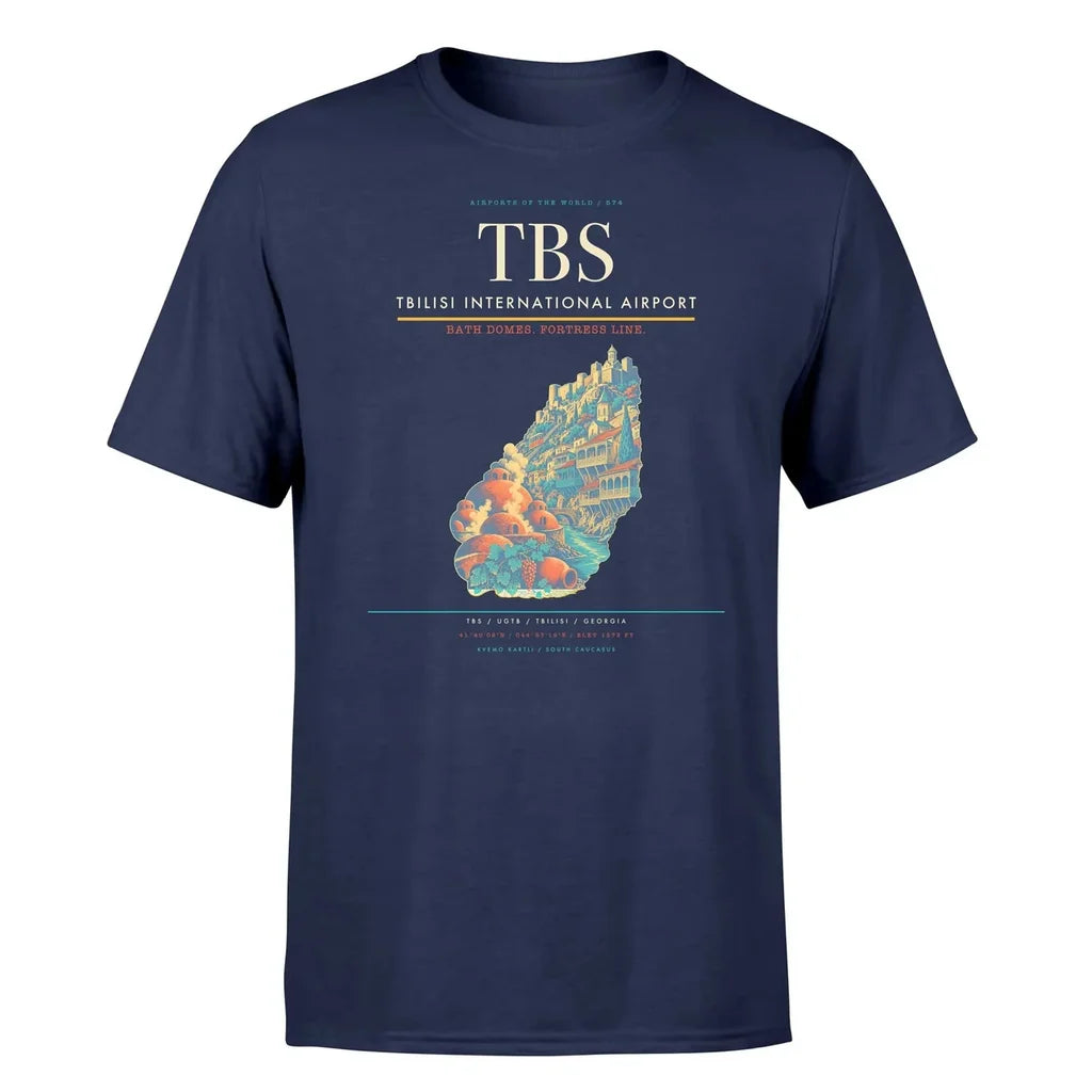 Tbilisi International Airport (TBS) T-Shirt single-side front print in Navy Blue | tbilisi-international-airport-tbs-double-side-t-shirt