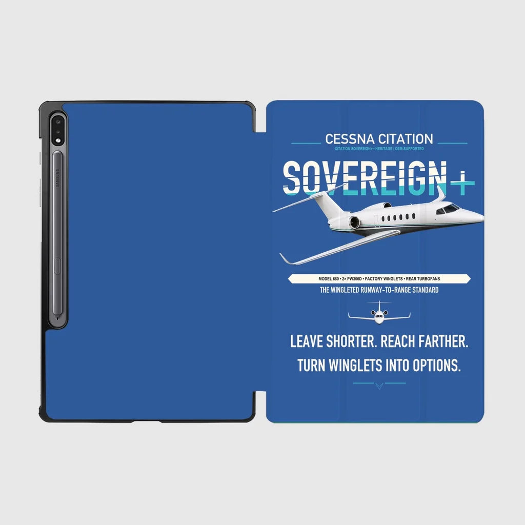 Cessna Citation Sovereign+ design on blue samsung tablet tablet case