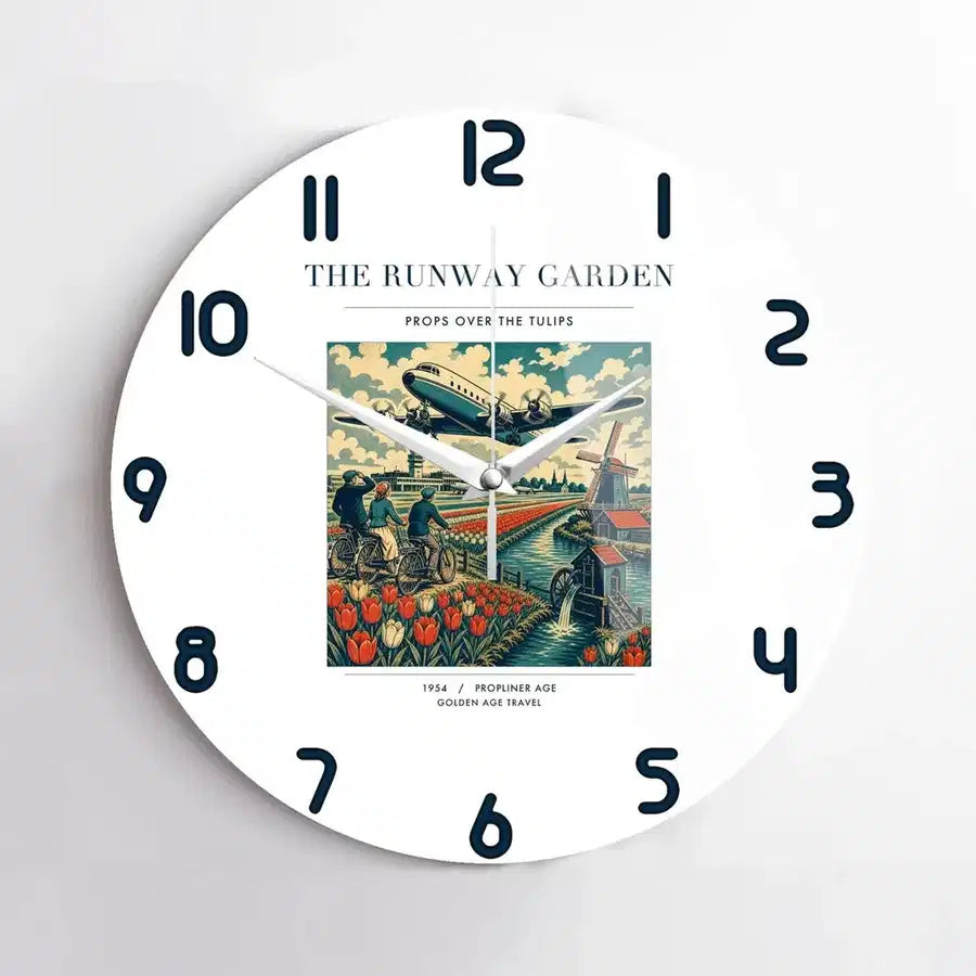 VINTAGE G4089 - The Runway Garden - Designed Wall Clocks design on white no-frame