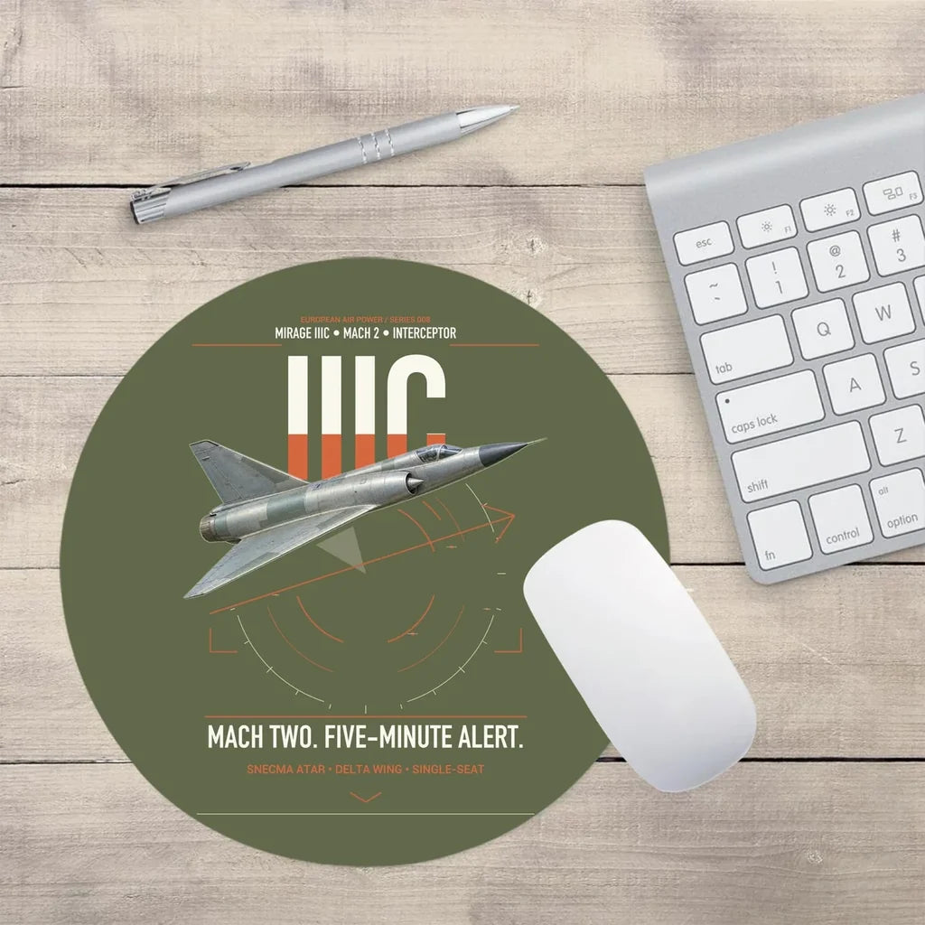 Dassault Mirage IIIC design on green army round mouse pad