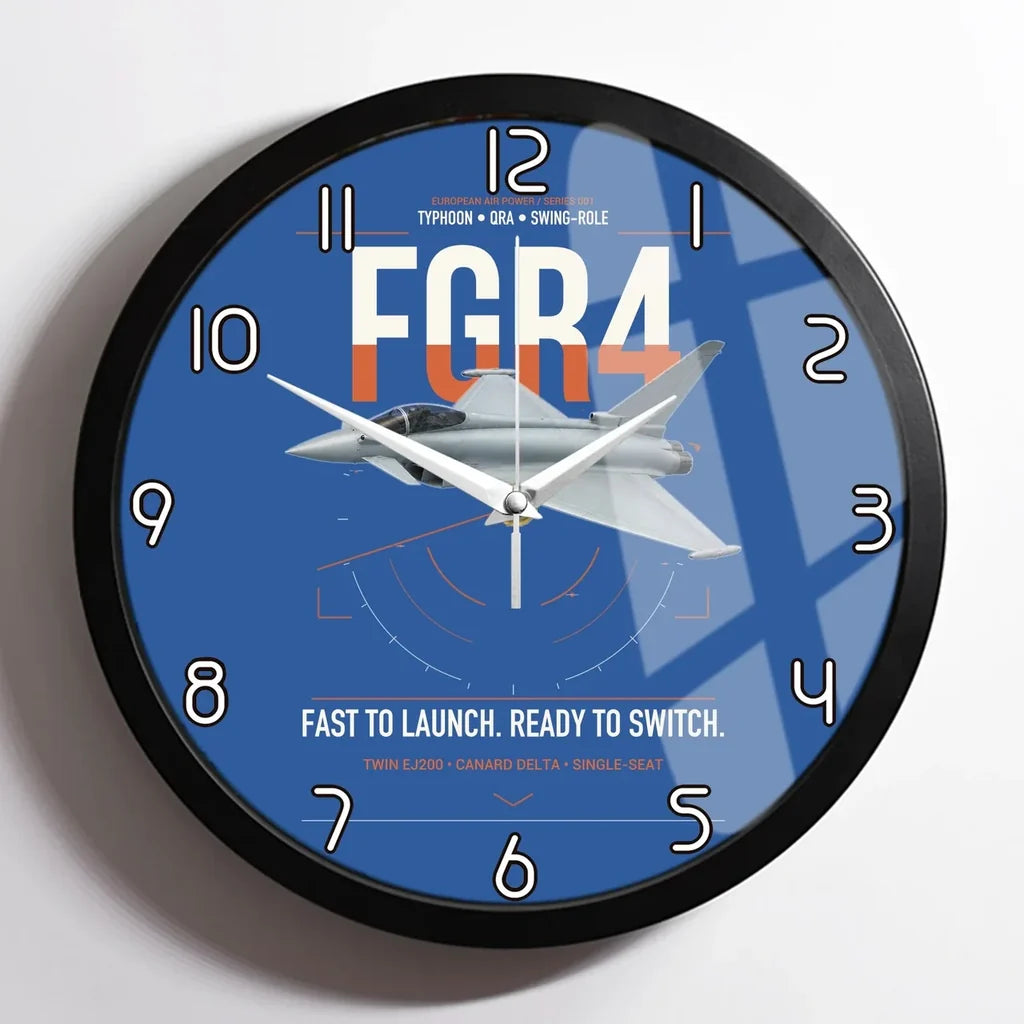 Eurofighter Typhoon FGR4 design on blue framed wall clock