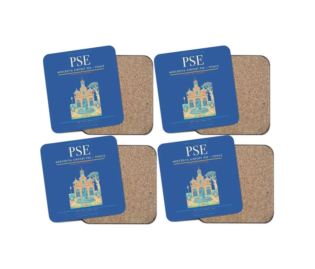 Mercedita Airport (PSE) design on blue 4 pieces set coaster