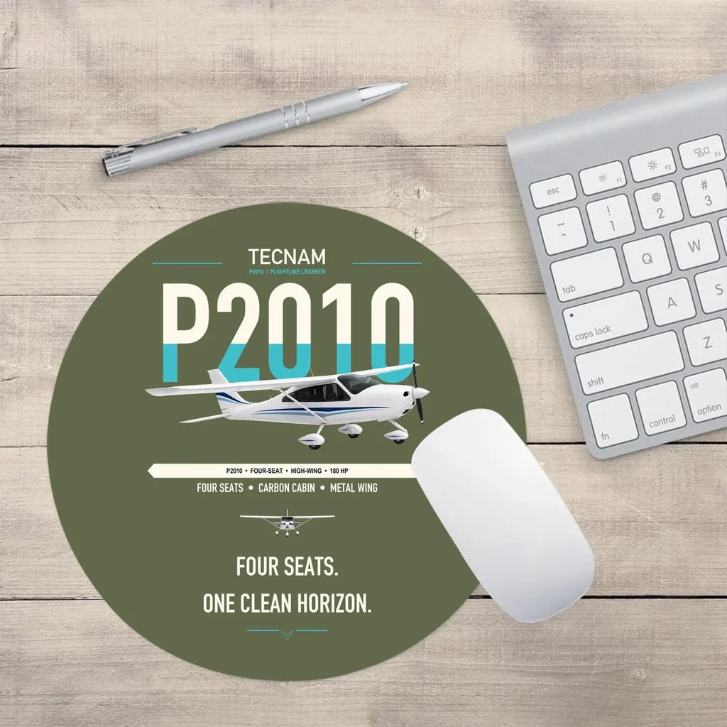 Tecnam P2010 design on green army round mouse pad