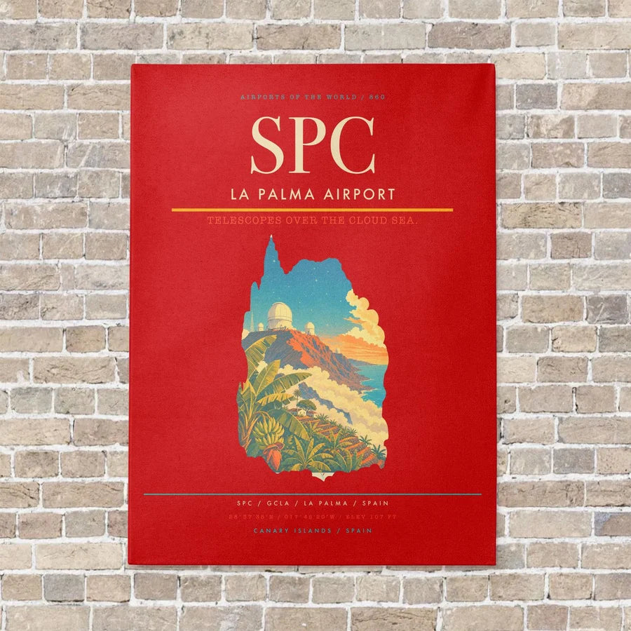 La Palma Airport SPC vertical canvas print - no frame - red background