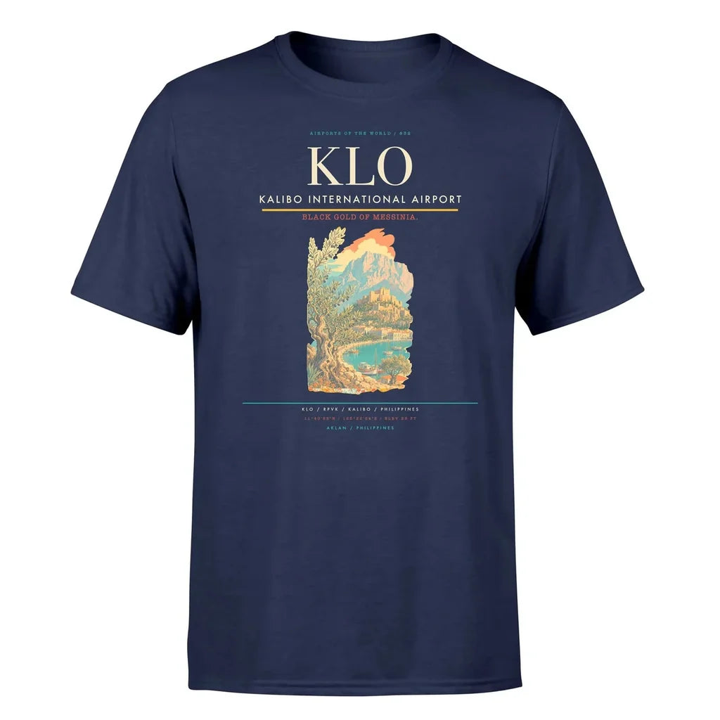 Kalibo International Airport (KLO) T-Shirt single-side front print in Navy Blue | kalibo-international-airport-klo-double-side-t-shirt